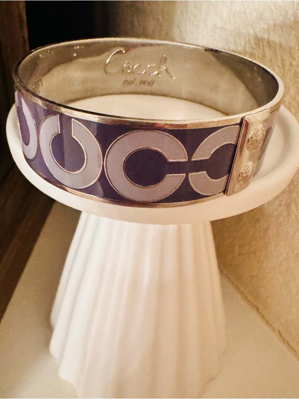 Coach Purple and Silver Logo Enamel Cuff Bracelet